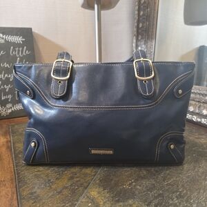 Vintage NINE WEST Navy Blue Leather Shoulder Bag. EUC!